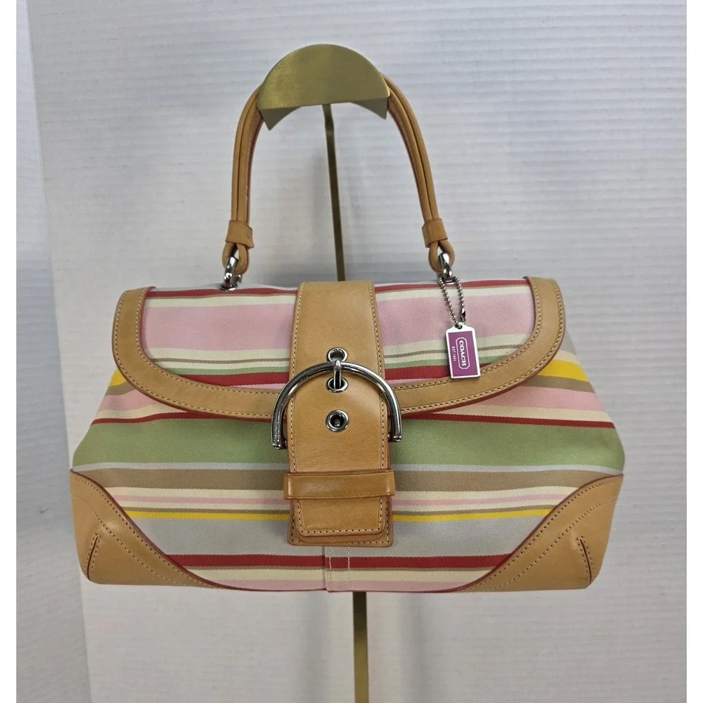バッグ Coach Soho Hand Bag Stripe Coach | Bags | Vintage Coach Soho Twill Striped Rainbow Top Handle